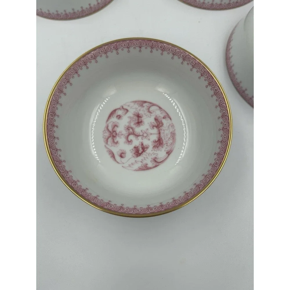 Mottahedeh Porcelain Floral Bowls Set of 4 White Pink Gold Trim 5 in never used